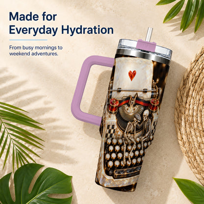 #pl[40oz|Pink] Jeweled Typewriter 40oz Tumbler, Gothic Stainless Steel Travel Cup