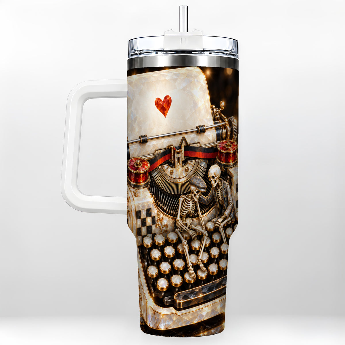 Jeweled Typewriter 40oz Tumbler, Gothic Stainless Steel Travel Cup