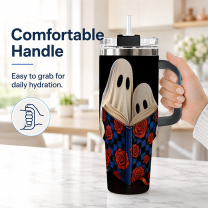 #pl[40oz|Black] Ghost Reading 40oz Tumbler, Bookish Stainless Steel Travel Cup