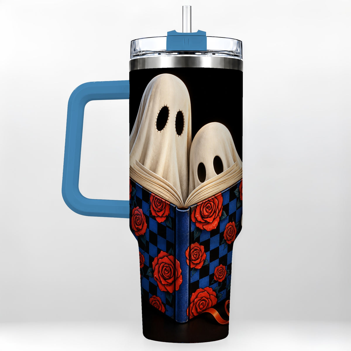 #pl[40oz|Blue] Ghost Reading 40oz Tumbler, Bookish Stainless Steel Travel Cup