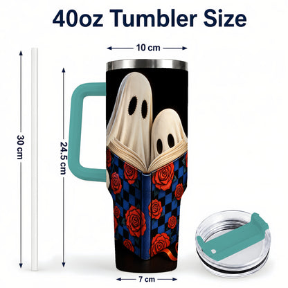 #pl[40oz|Green] Ghost Reading 40oz Tumbler, Bookish Stainless Steel Travel Cup