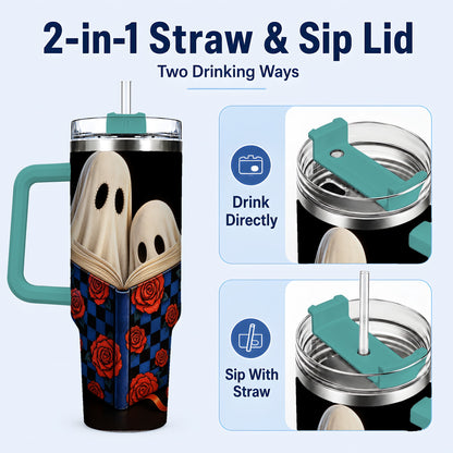 #pl[40oz|Green] Ghost Reading 40oz Tumbler, Bookish Stainless Steel Travel Cup