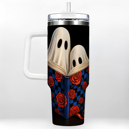Ghost Reading 40oz Tumbler, Bookish Stainless Steel Travel Cup