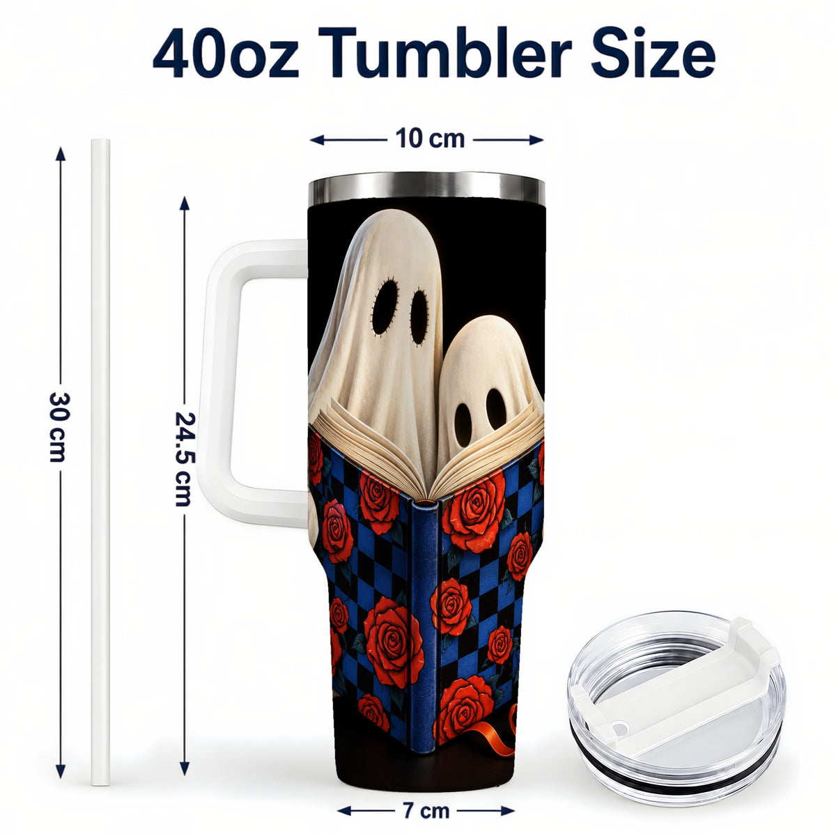 #pl[40oz|White] Ghost Reading 40oz Tumbler, Bookish Stainless Steel Travel Cup