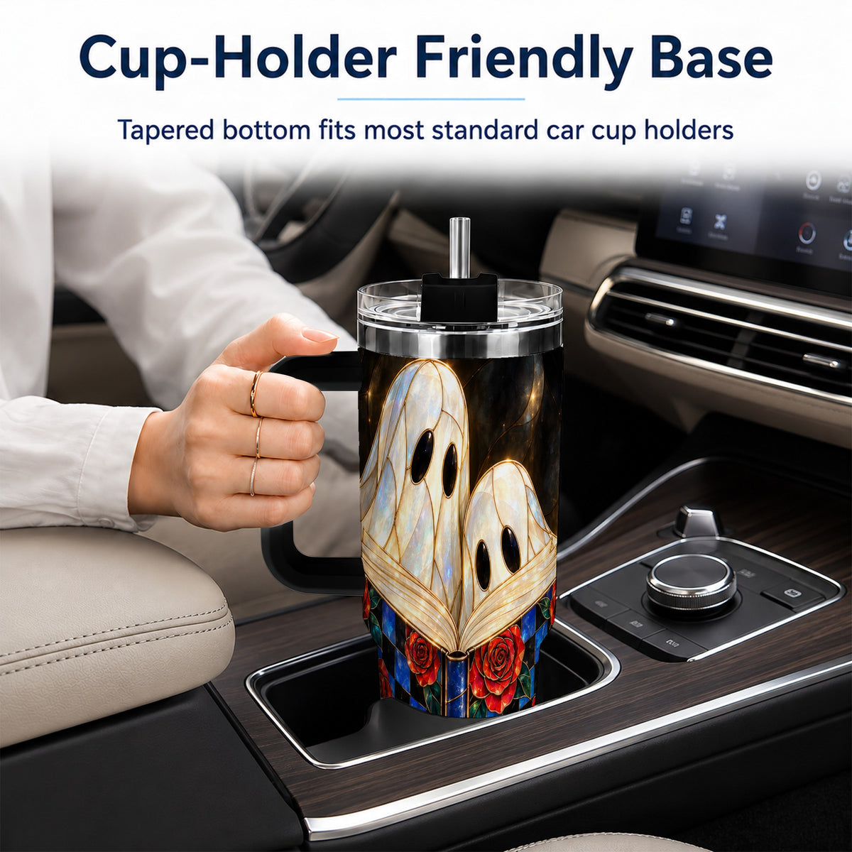#pl[40oz|Black] Ghost Readers 40oz Tumbler, Floral Theme Stainless Steel Travel Cup