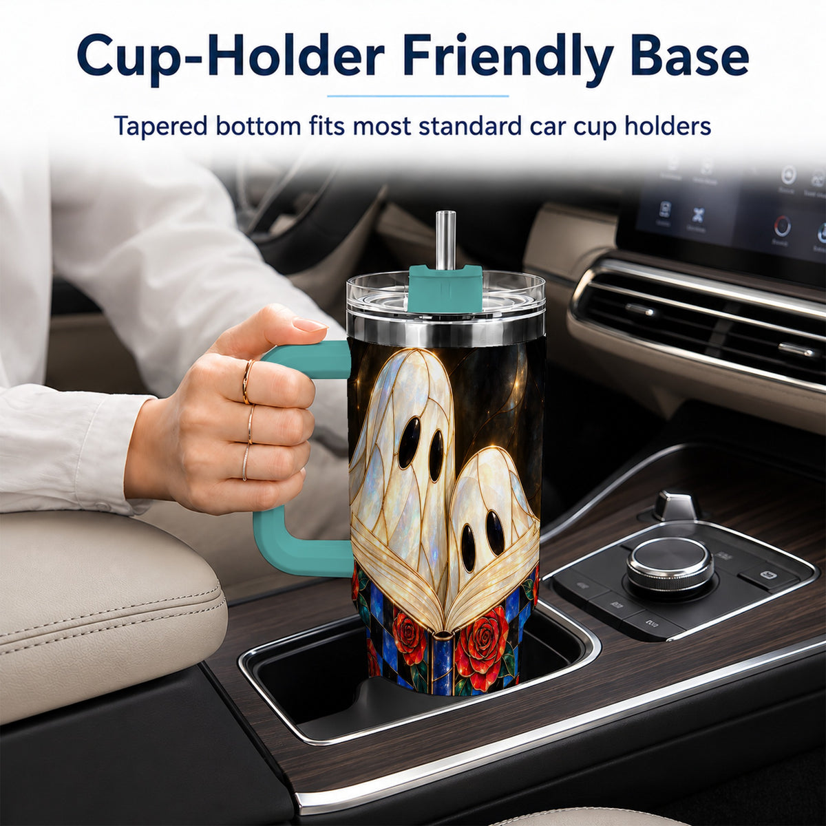 #pl[40oz|Green] Ghost Readers 40oz Tumbler, Floral Theme Stainless Steel Travel Cup