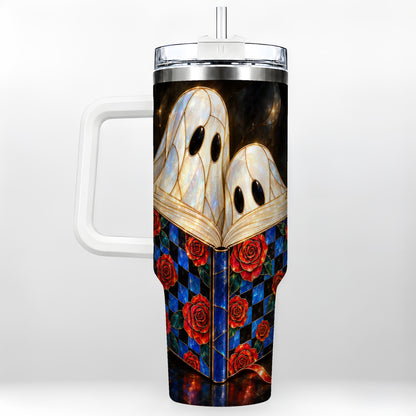 Ghost Readers 40oz Tumbler, Floral Theme Stainless Steel Travel Cup