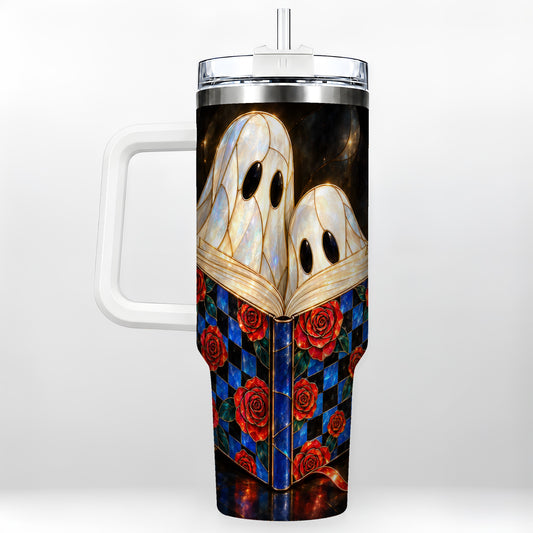 Ghost Readers 40oz Tumbler, Floral Theme Stainless Steel Travel Cup