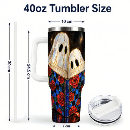 #pl[40oz|White] Ghost Readers 40oz Tumbler, Floral Theme Stainless Steel Travel Cup