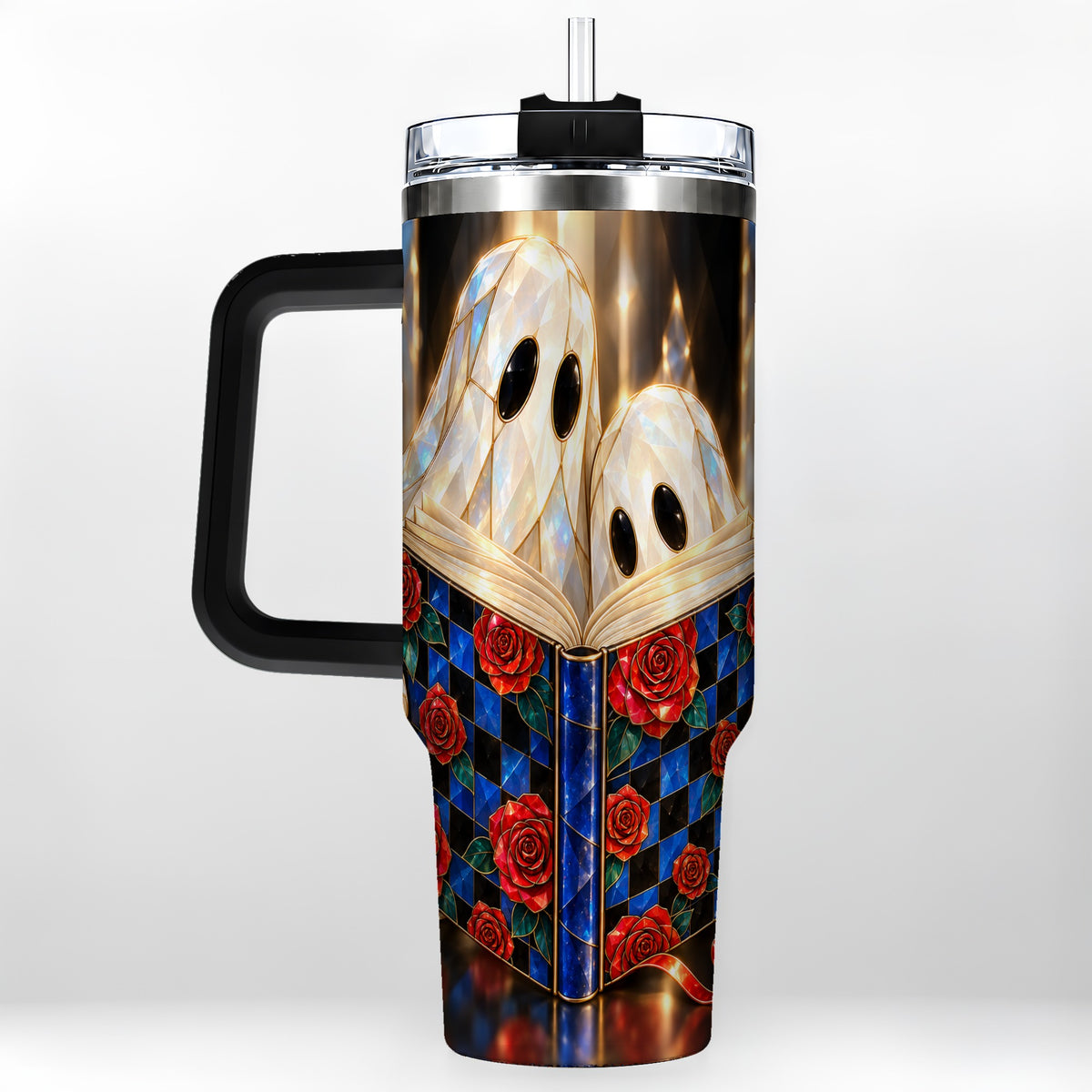 #pl[40oz|Black] Crystal Ghost 40oz Tumbler, Rose Book Stainless Steel Travel Cup