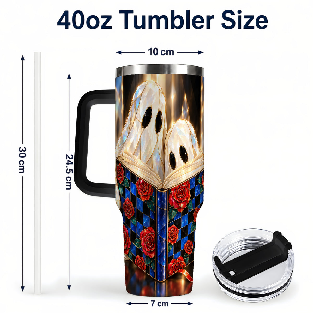 #pl[40oz|Black] Crystal Ghost 40oz Tumbler, Rose Book Stainless Steel Travel Cup