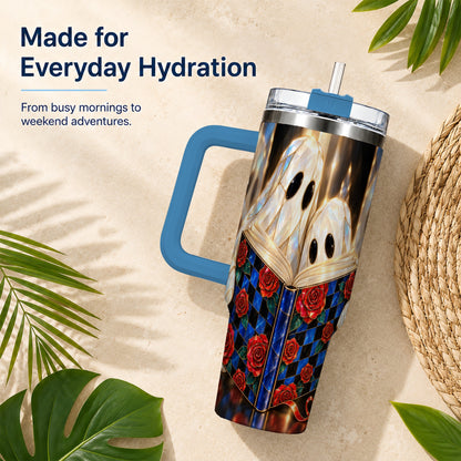 #pl[40oz|Blue] Crystal Ghost 40oz Tumbler, Rose Book Stainless Steel Travel Cup