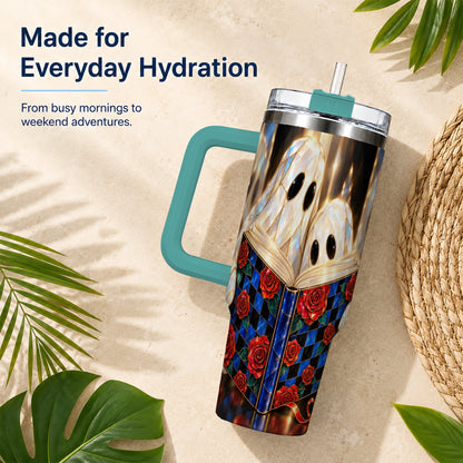 #pl[40oz|Green] Crystal Ghost 40oz Tumbler, Rose Book Stainless Steel Travel Cup