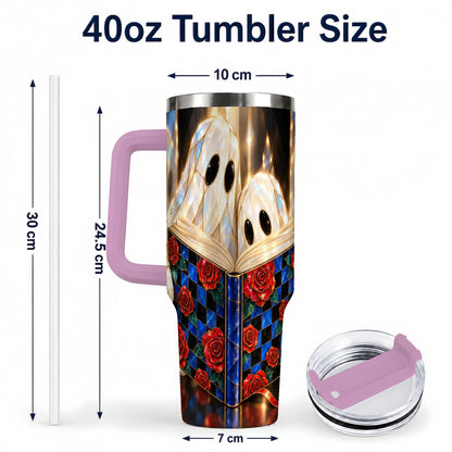 #pl[40oz|Pink] Crystal Ghost 40oz Tumbler, Rose Book Stainless Steel Travel Cup