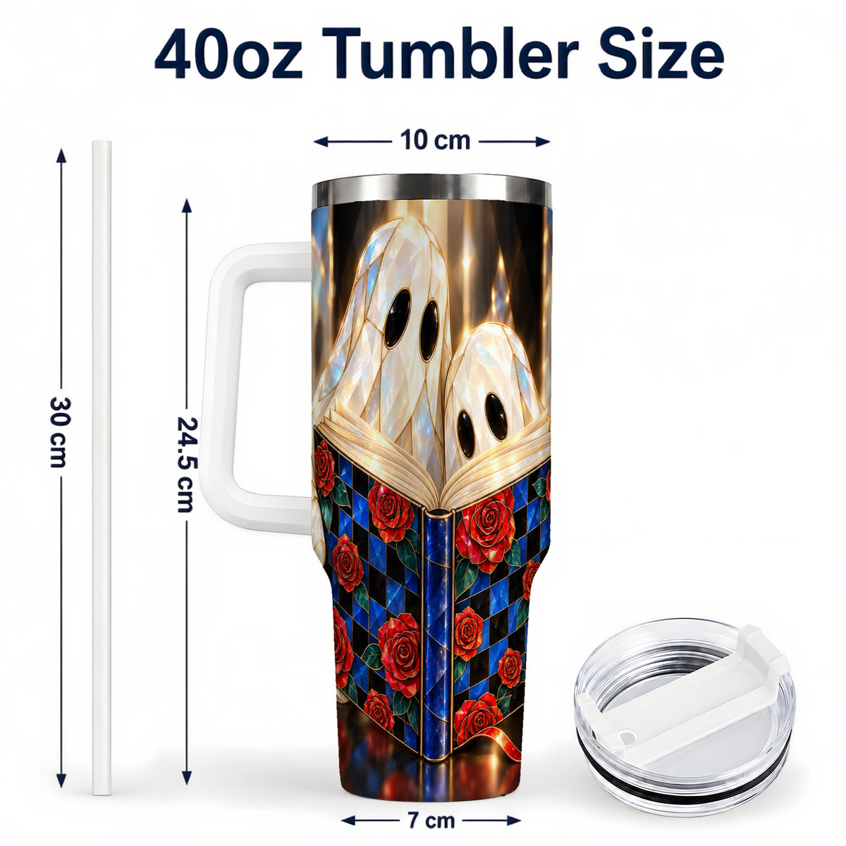 #pl[40oz|White] Crystal Ghost 40oz Tumbler, Rose Book Stainless Steel Travel Cup