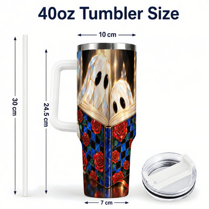 #pl[40oz|White] Crystal Ghost 40oz Tumbler, Rose Book Stainless Steel Travel Cup
