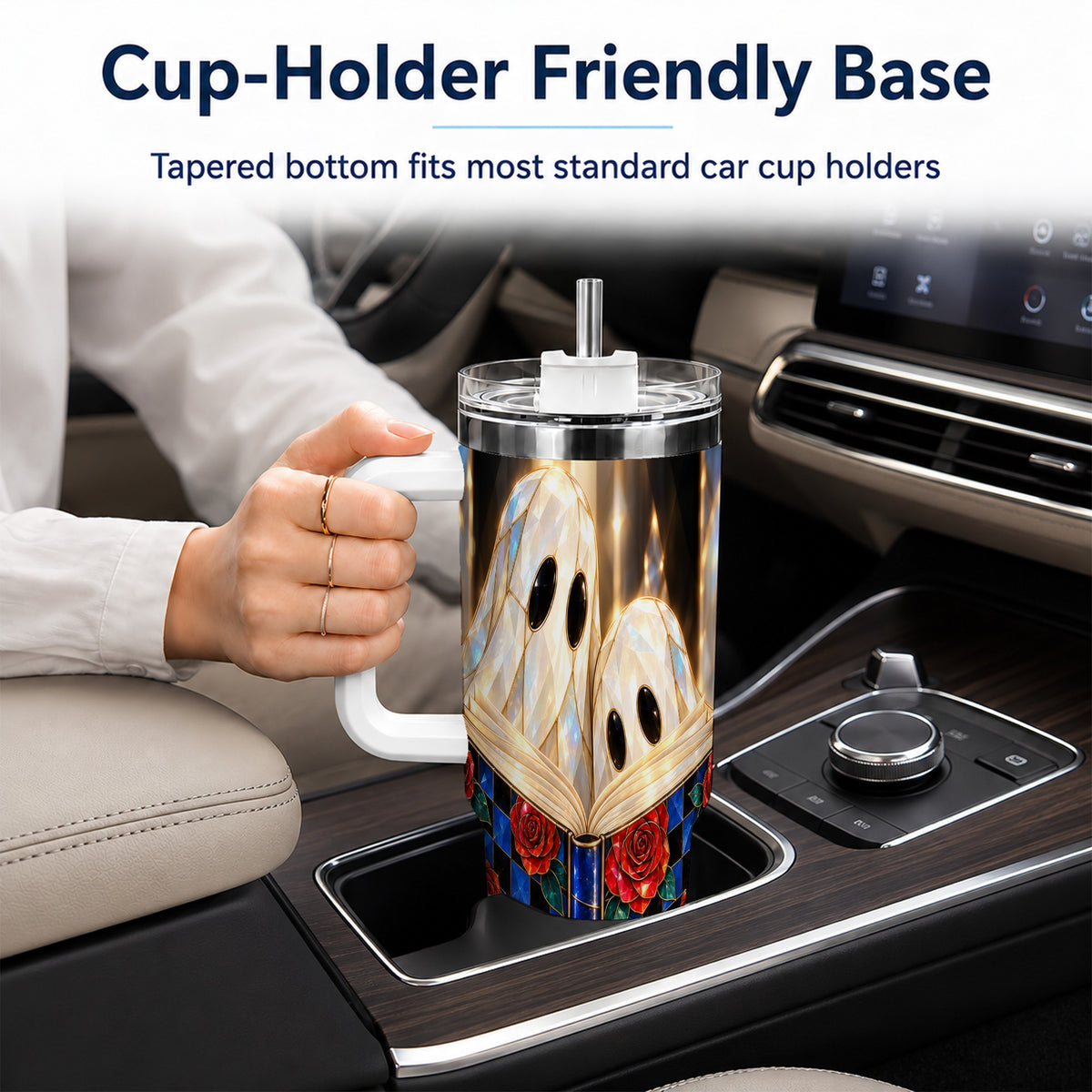 #pl[40oz|White] Crystal Ghost 40oz Tumbler, Rose Book Stainless Steel Travel Cup