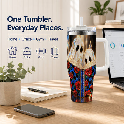 #pl[40oz|White] Crystal Ghost 40oz Tumbler, Rose Book Stainless Steel Travel Cup