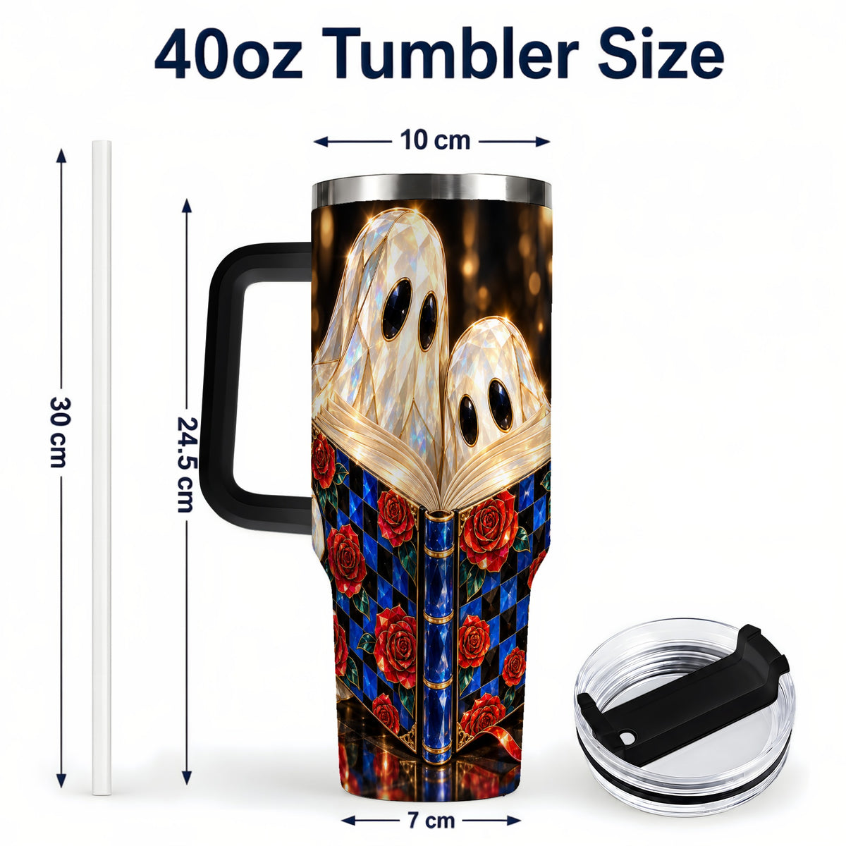 #pl[40oz|Black] Jewel Ghost 40oz Tumbler, Rose Book Stainless Steel Travel Cup