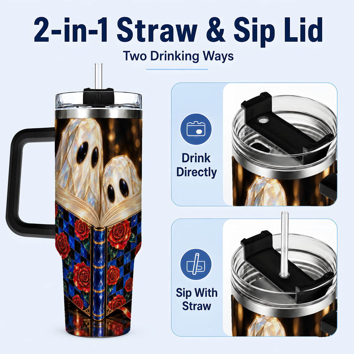 #pl[40oz|Black] Jewel Ghost 40oz Tumbler, Rose Book Stainless Steel Travel Cup