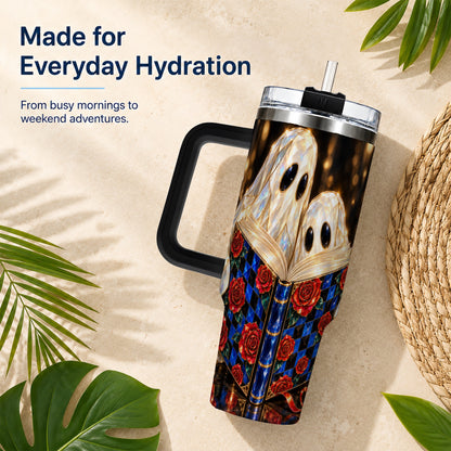 #pl[40oz|Black] Jewel Ghost 40oz Tumbler, Rose Book Stainless Steel Travel Cup
