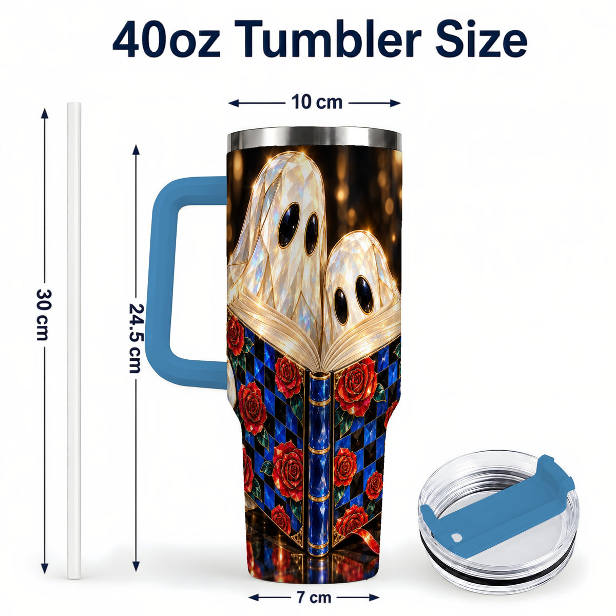 #pl[40oz|Blue] Jewel Ghost 40oz Tumbler, Rose Book Stainless Steel Travel Cup