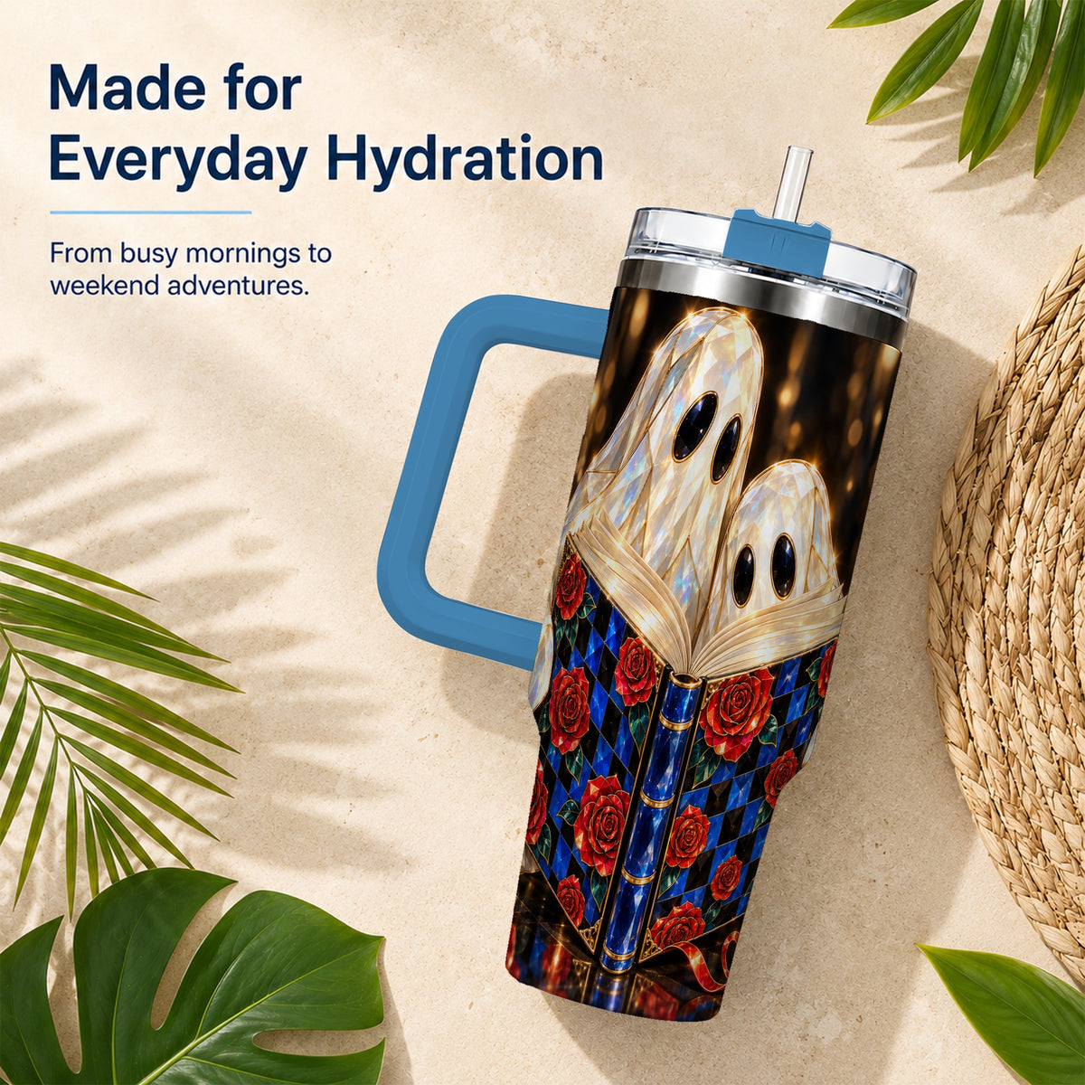 #pl[40oz|Blue] Jewel Ghost 40oz Tumbler, Rose Book Stainless Steel Travel Cup