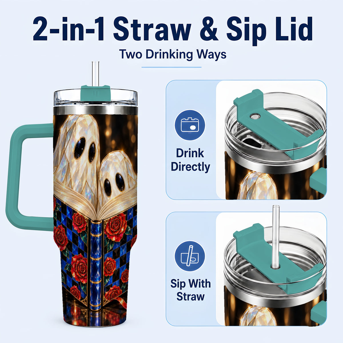 #pl[40oz|Green] Jewel Ghost 40oz Tumbler, Rose Book Stainless Steel Travel Cup
