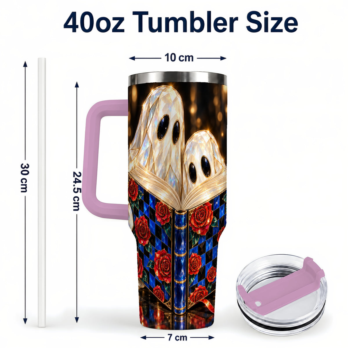 #pl[40oz|Pink] Jewel Ghost 40oz Tumbler, Rose Book Stainless Steel Travel Cup