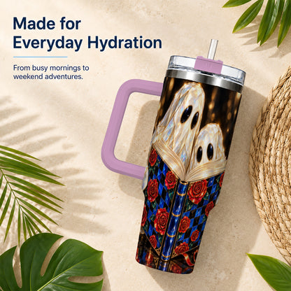 #pl[40oz|Pink] Jewel Ghost 40oz Tumbler, Rose Book Stainless Steel Travel Cup