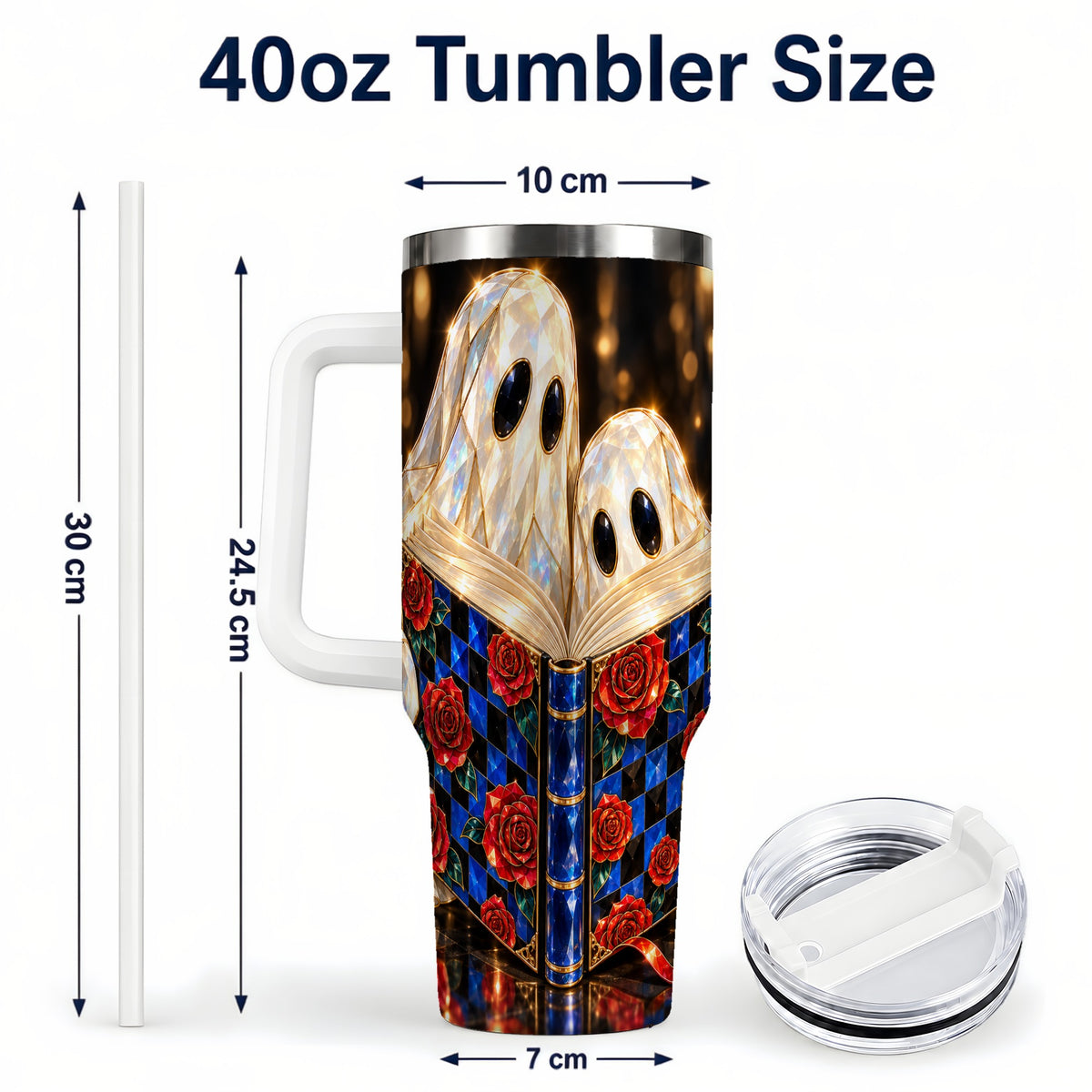#pl[40oz|White] Jewel Ghost 40oz Tumbler, Rose Book Stainless Steel Travel Cup