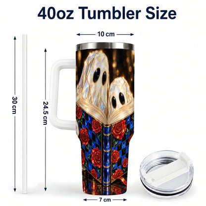 #pl[40oz|White] Jewel Ghost 40oz Tumbler, Rose Book Stainless Steel Travel Cup