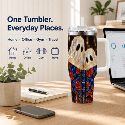 #pl[40oz|White] Jewel Ghost 40oz Tumbler, Rose Book Stainless Steel Travel Cup