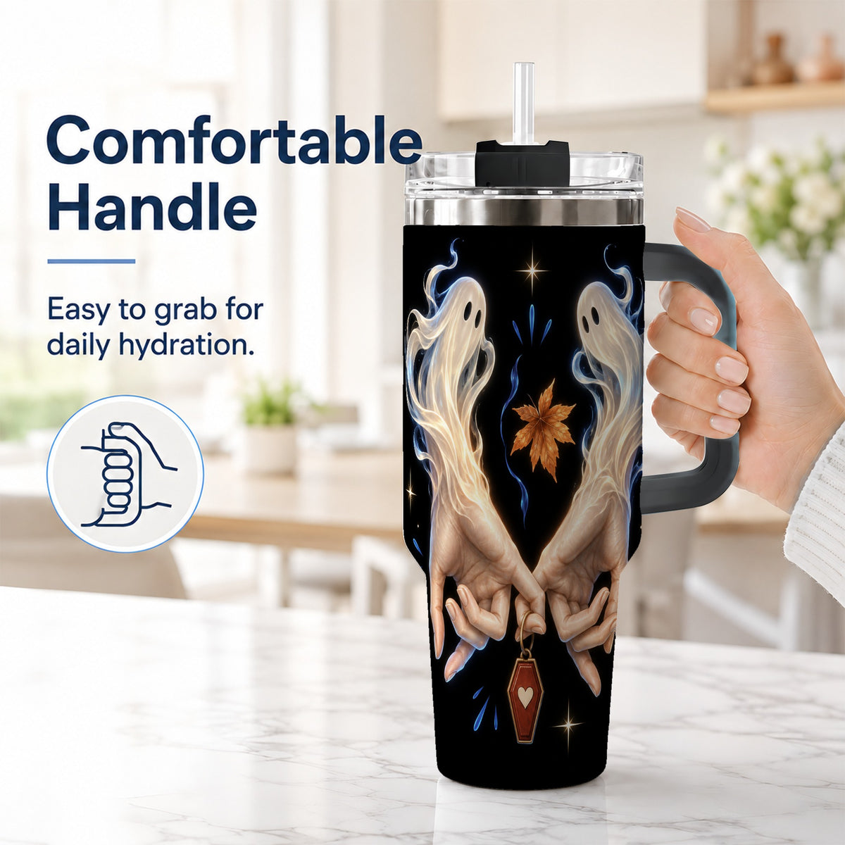 #pl[40oz|Black] Ghost Hands 40oz Tumbler, Autumn Spirit Stainless Steel Travel Cup