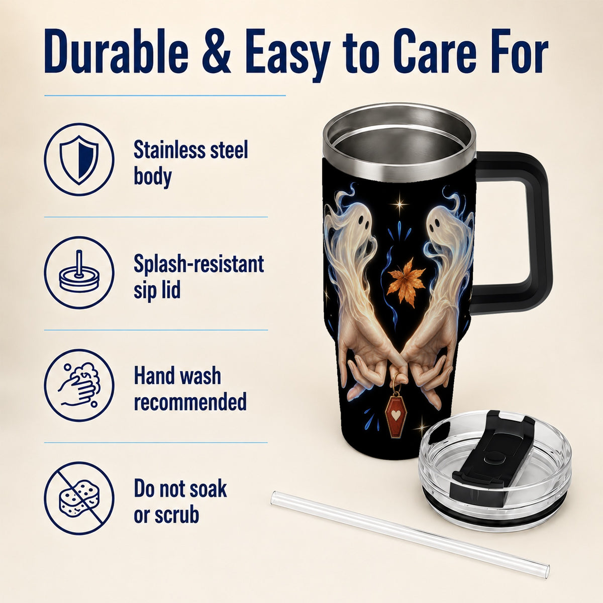 #pl[40oz|Black] Ghost Hands 40oz Tumbler, Autumn Spirit Stainless Steel Travel Cup