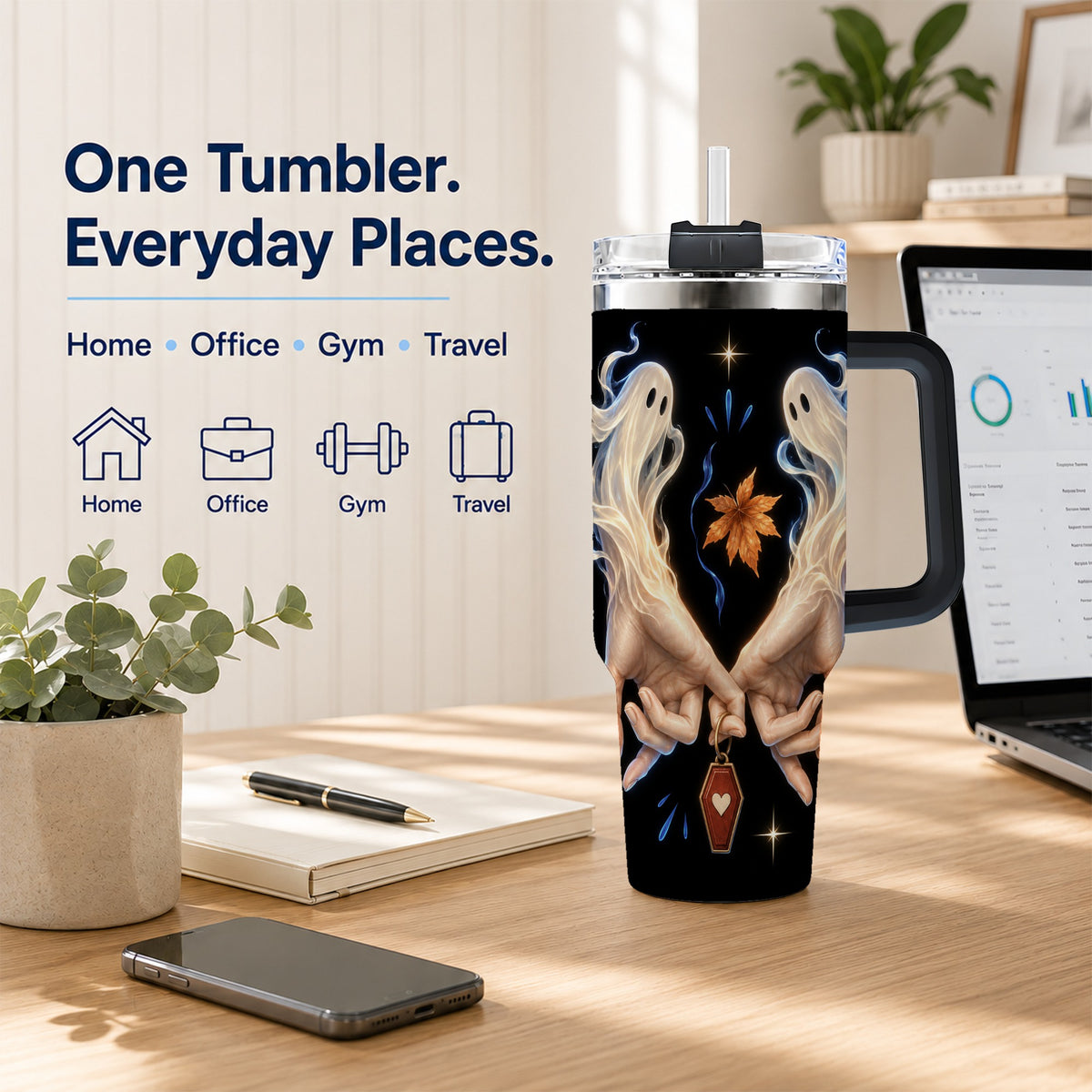 #pl[40oz|Black] Ghost Hands 40oz Tumbler, Autumn Spirit Stainless Steel Travel Cup