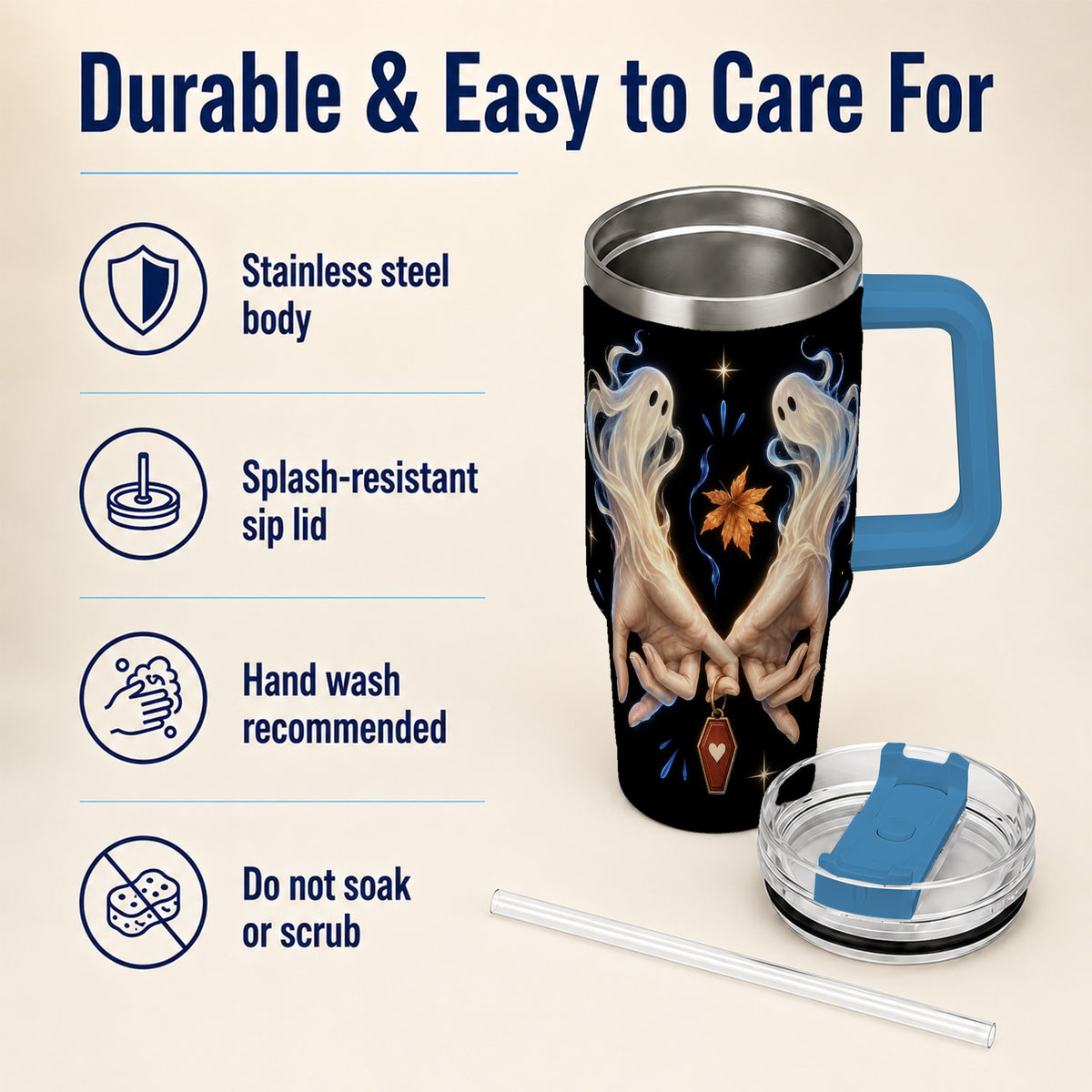 #pl[40oz|Blue] Ghost Hands 40oz Tumbler, Autumn Spirit Stainless Steel Travel Cup