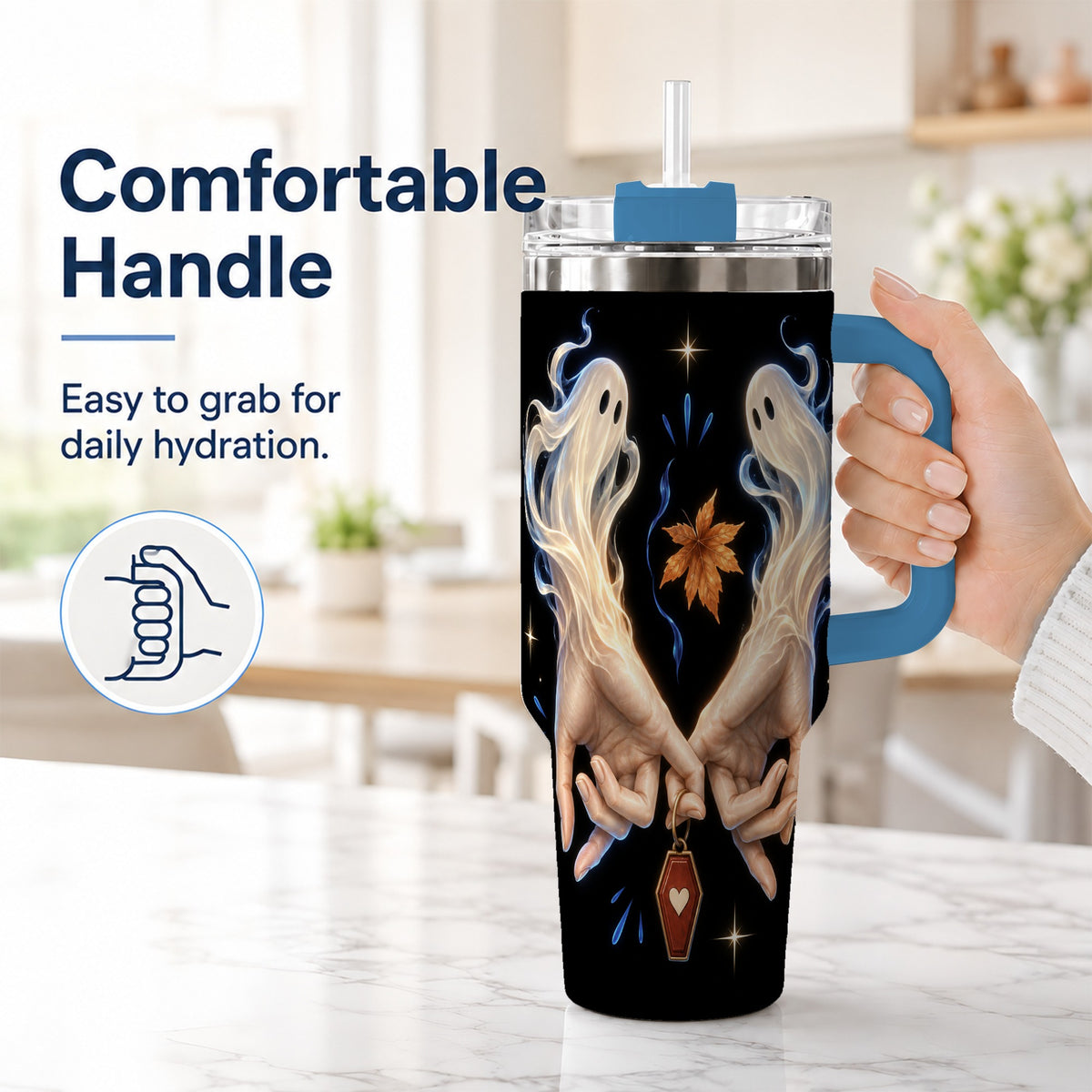 #pl[40oz|Blue] Ghost Hands 40oz Tumbler, Autumn Spirit Stainless Steel Travel Cup