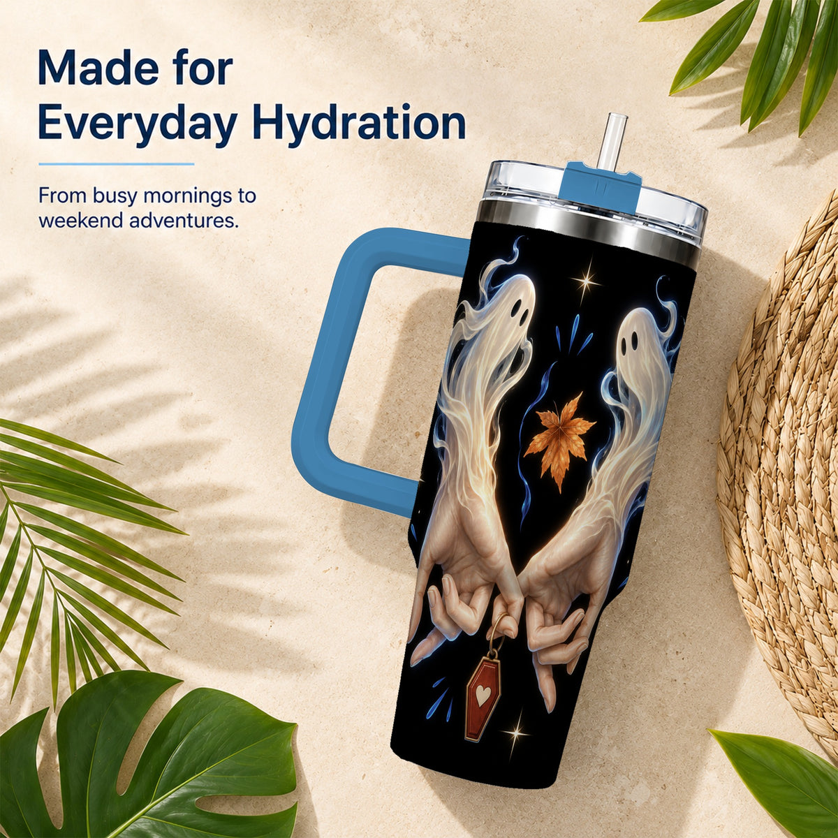 #pl[40oz|Blue] Ghost Hands 40oz Tumbler, Autumn Spirit Stainless Steel Travel Cup