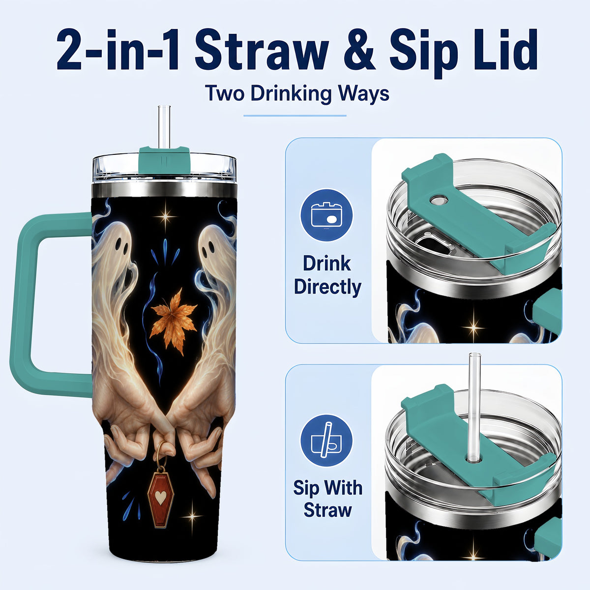 #pl[40oz|Green] Ghost Hands 40oz Tumbler, Autumn Spirit Stainless Steel Travel Cup
