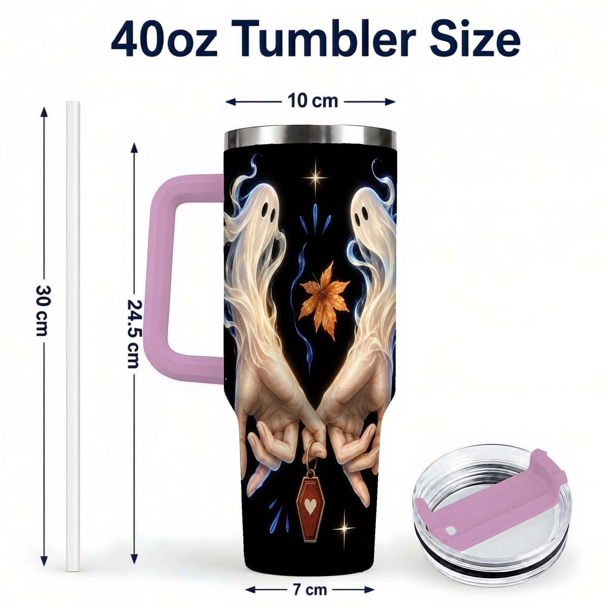 #pl[40oz|Pink] Ghost Hands 40oz Tumbler, Autumn Spirit Stainless Steel Travel Cup