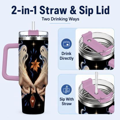 #pl[40oz|Pink] Ghost Hands 40oz Tumbler, Autumn Spirit Stainless Steel Travel Cup