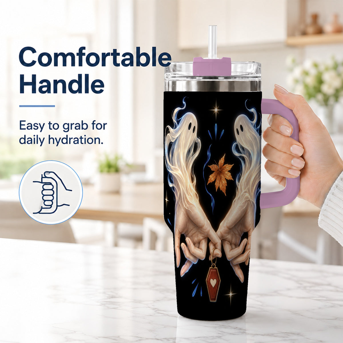 #pl[40oz|Pink] Ghost Hands 40oz Tumbler, Autumn Spirit Stainless Steel Travel Cup