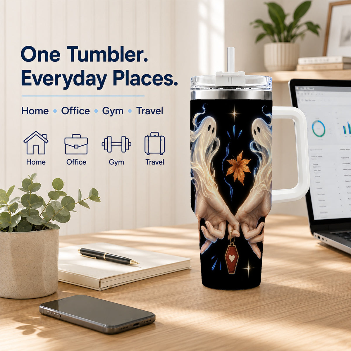 #pl[40oz|White] Ghost Hands 40oz Tumbler, Autumn Spirit Stainless Steel Travel Cup