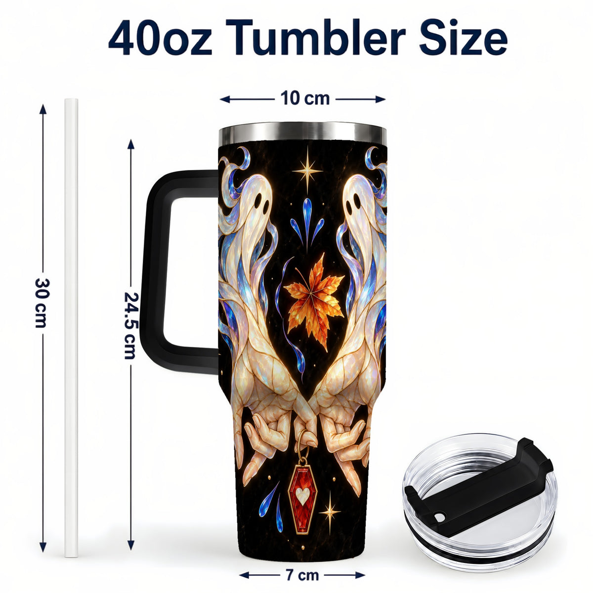 #pl[40oz|Black] Stained Ghost 40oz Tumbler, Autumn Spirit Stainless Steel Travel Cup