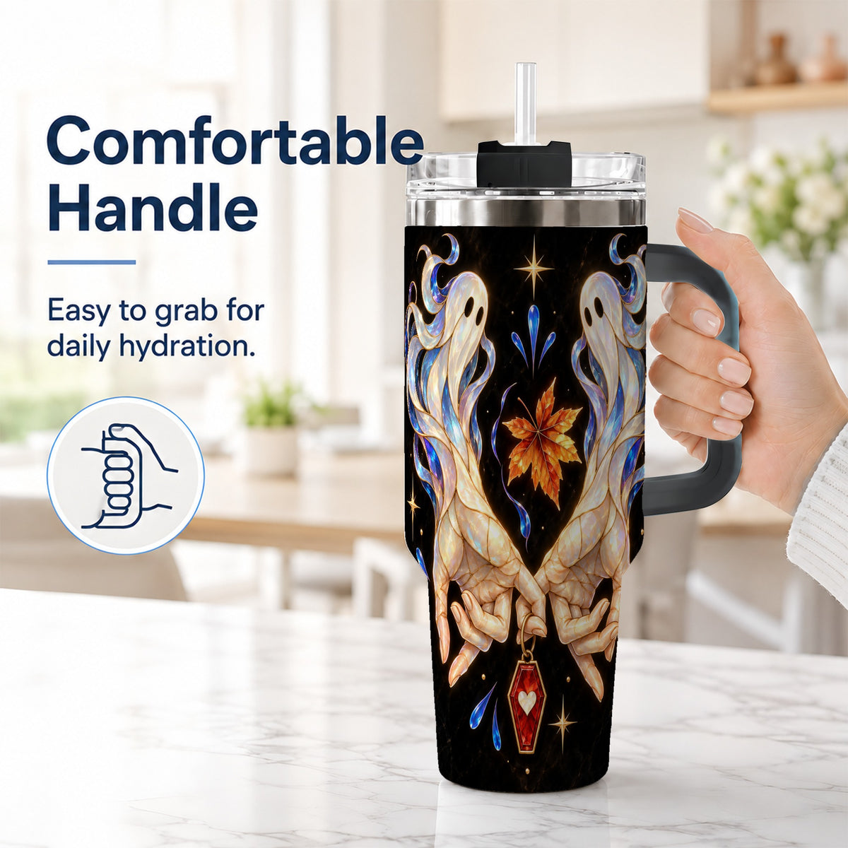 #pl[40oz|Black] Stained Ghost 40oz Tumbler, Autumn Spirit Stainless Steel Travel Cup