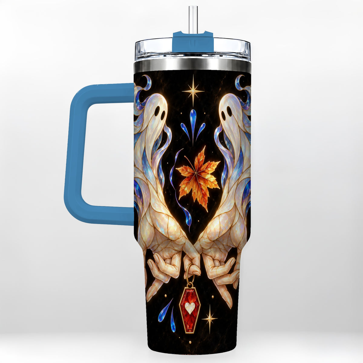 #pl[40oz|Blue] Stained Ghost 40oz Tumbler, Autumn Spirit Stainless Steel Travel Cup