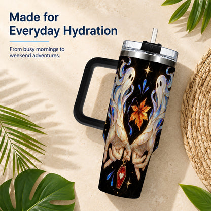 #pl[40oz|Black] Stained Ghost 40oz Tumbler, Autumn Spirit Stainless Steel Travel Cup