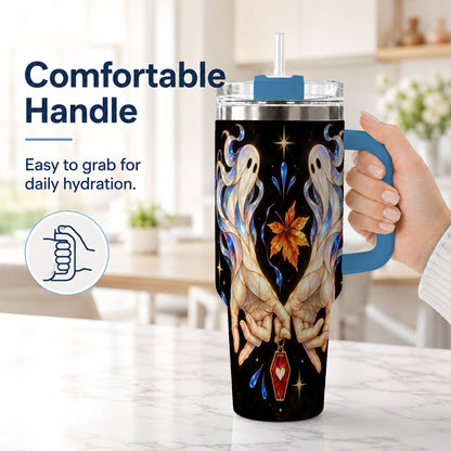 #pl[40oz|Blue] Stained Ghost 40oz Tumbler, Autumn Spirit Stainless Steel Travel Cup