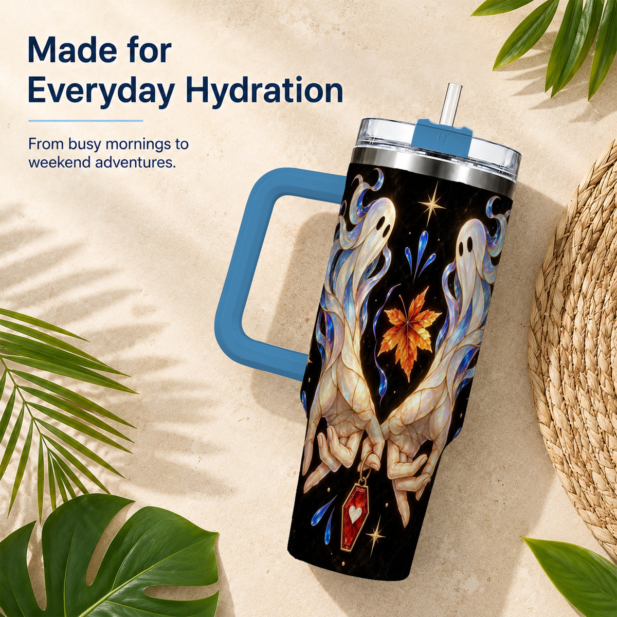 #pl[40oz|Blue] Stained Ghost 40oz Tumbler, Autumn Spirit Stainless Steel Travel Cup